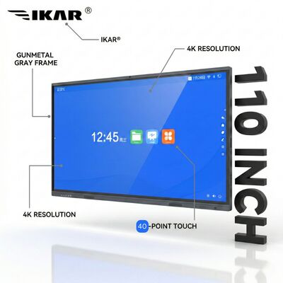 110 ′′ 4K UHD Διαδραστικό Whiteboard: 40 σημεία υπέρυθρου πολλαπλού άγγιξης Smart Board με προστασία από το μπλε φως Χαρακτηρισμένο γυαλί και πυρομαχικό γκρι μεταλλικό πλαίσιο για εκπαιδευτικές και εταιρικές αίθουσες συνεδριάσεων